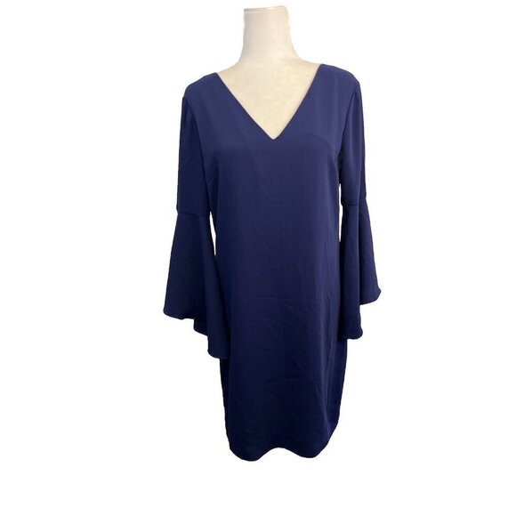 Trina Turk Nico Shift Dress Navy Blue Bell Sleeve Size Small - Picture 1 of 12